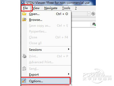 单击“File，Options”